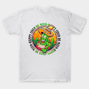 Happy Cinco de Mayo Mexican Fiesta Funny Cactus wearing sombrero Mexican Hat T-Shirt